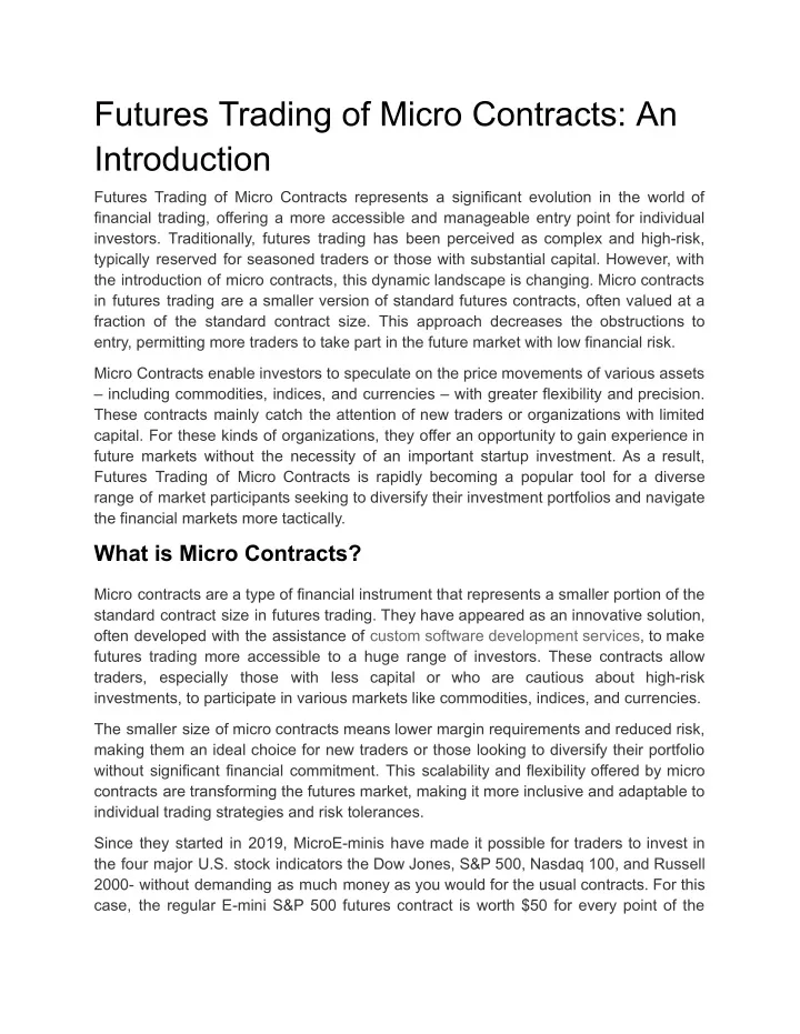 futures trading of micro contracts an introduction