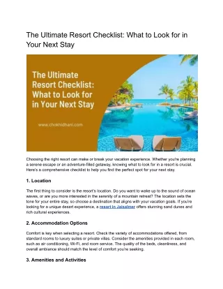 The Ultimate Resort Checklist: What to Look for in Your Next Stay