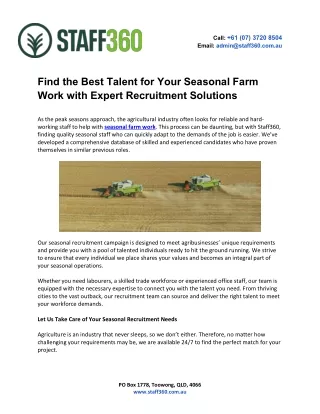 Find the Best Talent for Your Seasonal Farm Work with Expert Recruitment Solutions