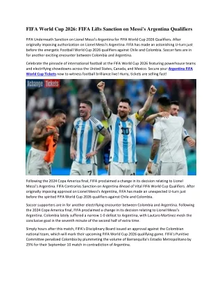 FIFA World Cup 2026 FIFA Lifts Sanction on Messi's Argentina