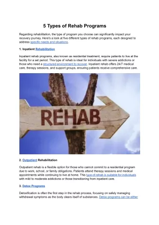 5 Types of Rehab Programs