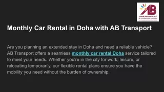 Monthly Car Rental in Doha with AB Transport