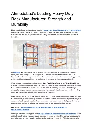 Ahmedabad's Leading Heavy Duty Rack Manufacturer: Strength and Durability