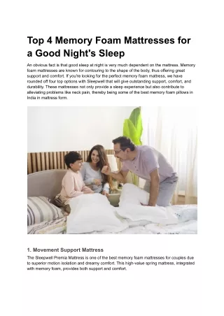 Top 4 Memory Foam Mattresses for a Good Night's Sleep