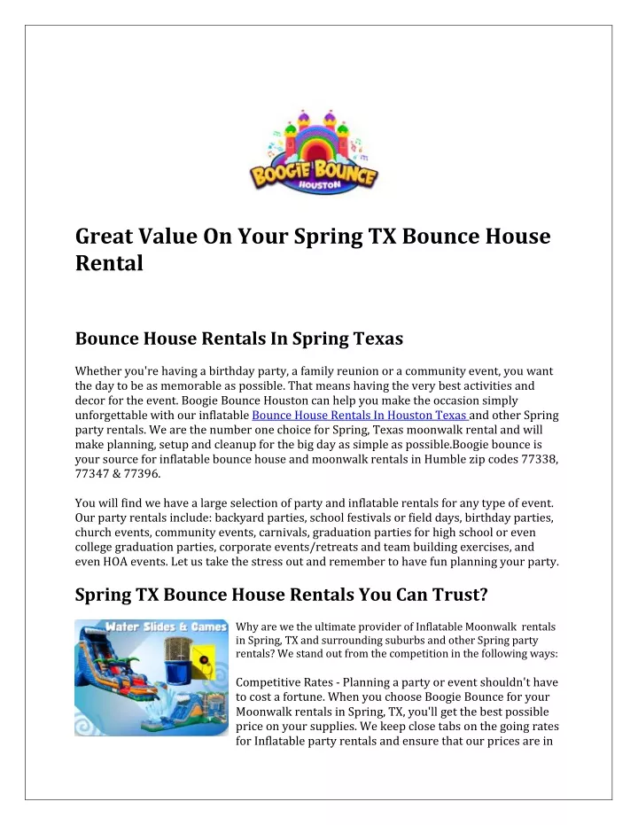 great value on your spring tx bounce house rental