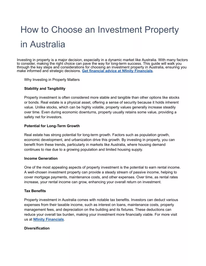 how to choose an investment property in australia