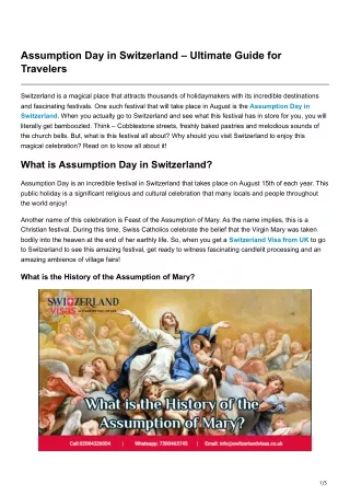 Assumption Day in Switzerland Ultimate Guide for Travelers