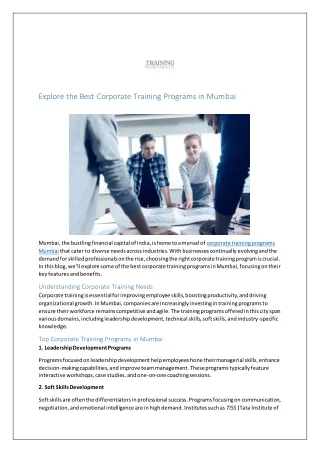 Explore the Best Corporate Training Programs in Mumbai