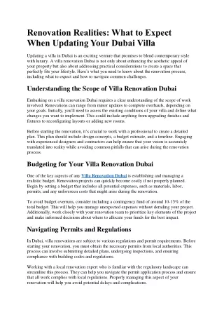 Renovation Realities What to Expect When Updating Your Dubai Villa