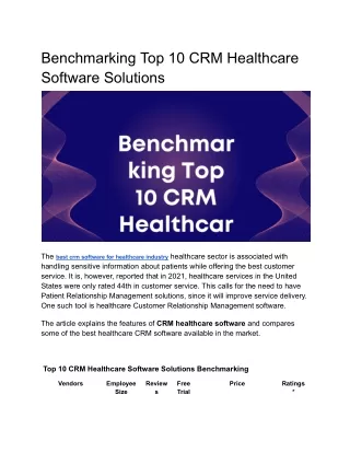 Benchmarking Top 10 CRM Healthcare Software Solutions
