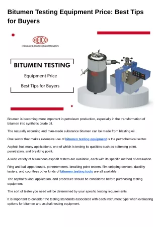 Bitumen Testing Equipment Price Best Tips for Buyers