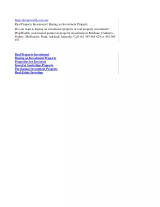 Real Property Investment | Buying an Investment Property