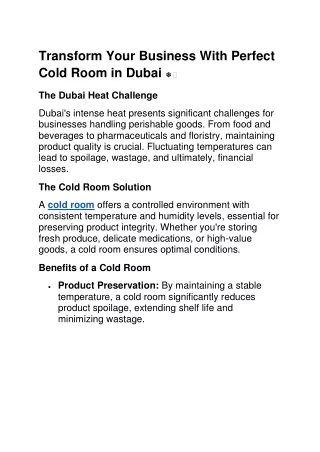 Transform Your Business With Perfect Cold Room in Dubai ❄️