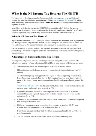 What is the Nil Income Tax Return