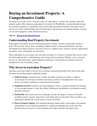 Buying an Investment Property | PropWealth
