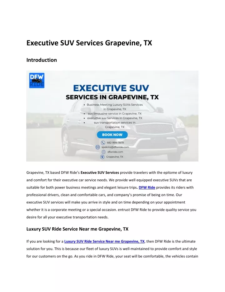 executive suv services grapevine tx