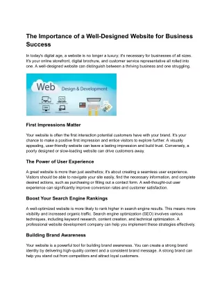 The Importance of a Well-Designed Website for Business Success