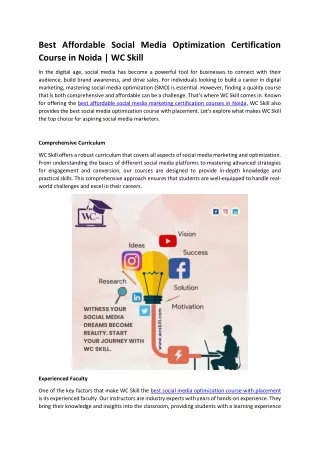 Best Affordable Social Media Optimization Certification Course in Noida | WC Ski