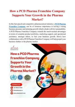 How a PCD Pharma Franchise Company Supports Your Growth in the Pharma Market