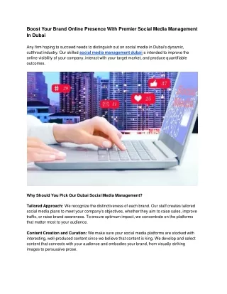 Boost Your Brand Online Presence With Premier Social Media Management In Dubai