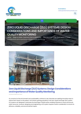 Zero Liquid Discharge (ZLD) Systems-Design Considerations and Importance of Water Quality Monitoring