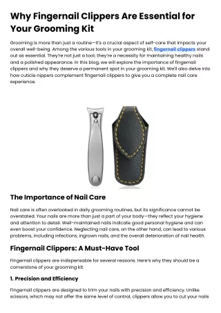 Why Fingernail Clippers Are Essential for Your Grooming Kit