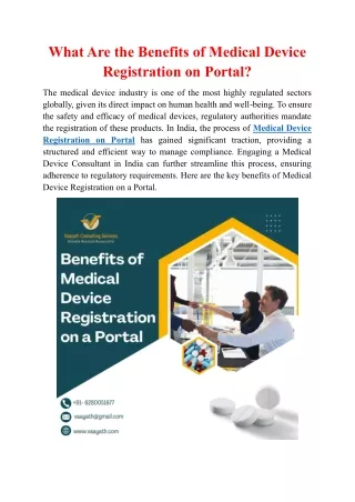 Key Benefits of Medical Device Registration on Portal