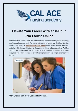 Elevate Your Career with an 8-Hour CNA Course Online