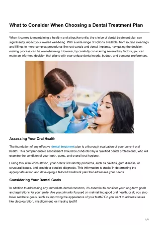 What to Consider When Choosing a Dental Treatment Plan