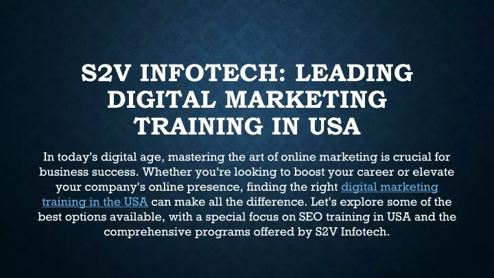 s2v infotech leading digital marketing training in usa