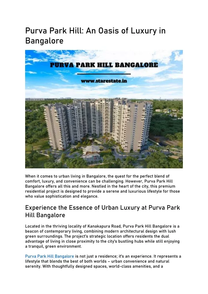 purva park hill an oasis of luxury in bangalore