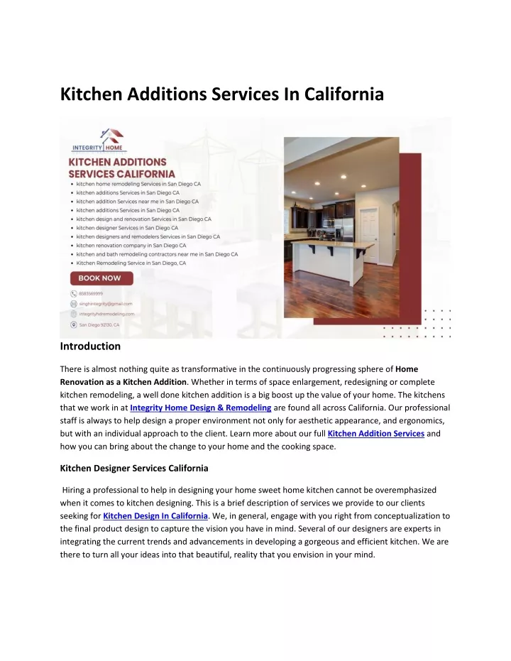 kitchen additions services in california