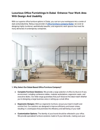 Luxurious Office Furnishings In Dubai  Enhance Your Work Area With Design And Usability