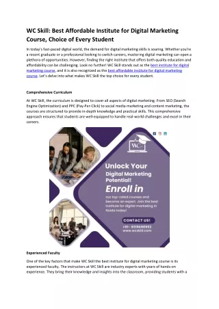 Best Affordable Institute for Digital Marketing Course, Choice of Every Student