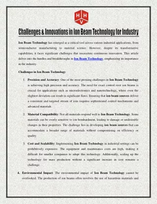 Challenges & Innovations in Ion Beam Technology for Industry