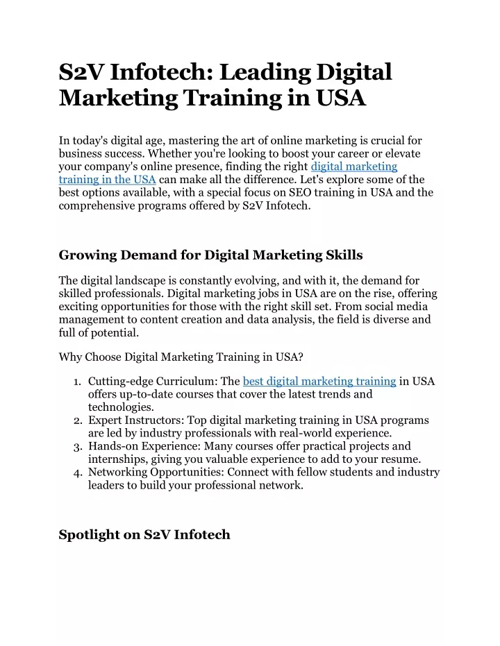 s2v infotech leading digital marketing training