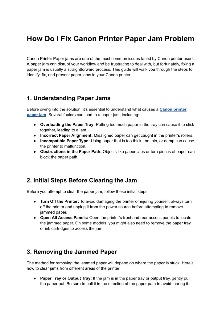 how do i fix canon printer paper jam problem