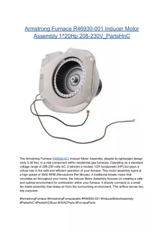 Armstrong Furnace R46930-001 Inducer Motor Assembly 1^20Hp 208-230V_PartsHnC