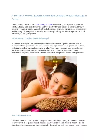 A Romantic Retreat: Experience the Best Couple's Swedish Massage in Dubai