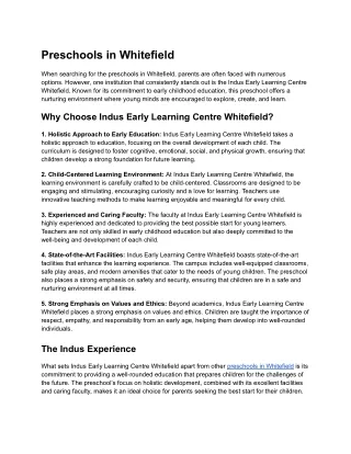 Preschools in Whitefield