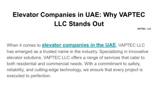 Elevator Companies in UAE: Why VAPTEC LLC Stands Out