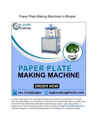 Paper Plate Making Machines in Bhopal