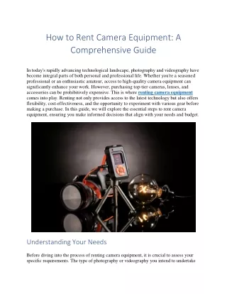 How to Rent Camera Equipment: A Comprehensive Guide