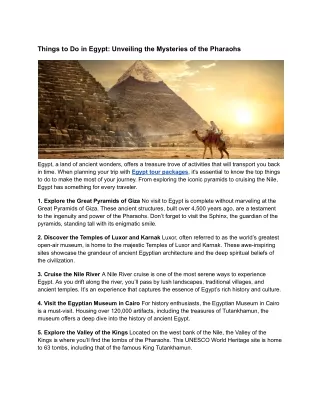 Things to Do in Egypt_ Unveiling the Mysteries of the Pharaohs