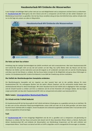 Dein Traumurlaub auf dem Wasser Hausbooturlaub MV