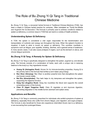 The Role of Bu Zhong Yi Qi Tang in Traditional Chinese Medicine