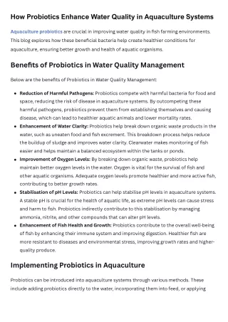 How Probiotics Enhance Water Quality in Aquaculture Systems