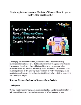 Exploring Revenue Streams_ The Role of Binance Clone Scripts in the Evolving Crypto Market