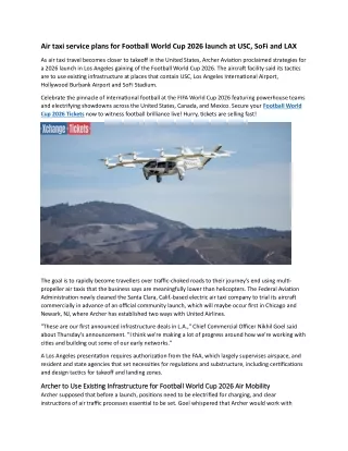 Air taxi service plans for Football World Cup 2026 launch at USC, SoFi and LAX