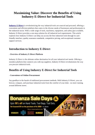 Maximizing Value: Discover the Benefits of Using Industry E-Direct for Industrial Tools